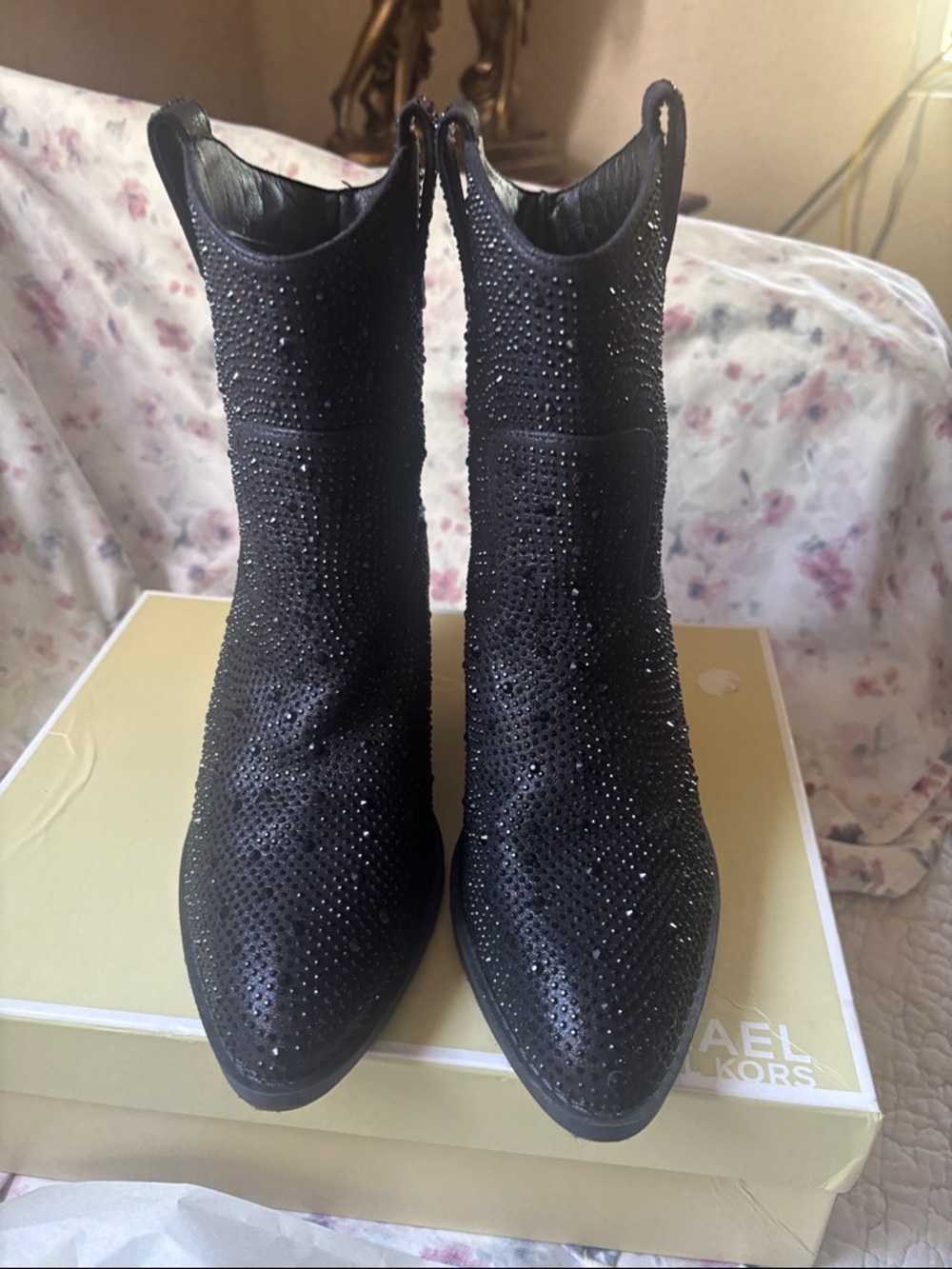 Michael Kors Black Crystal-Embellished Ankle Booties